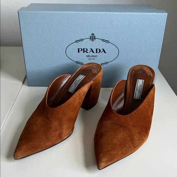 Prada Shoes - Prada Tan Suede Mules, 36.5